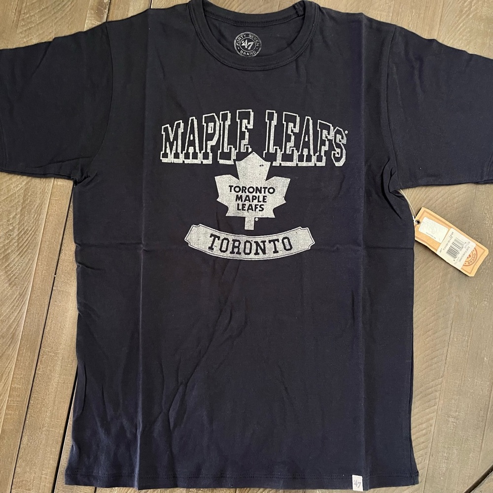 New 47 Brand Toronto Maple Leafs Youth Kids Large Flanker Tee Shirt Navy